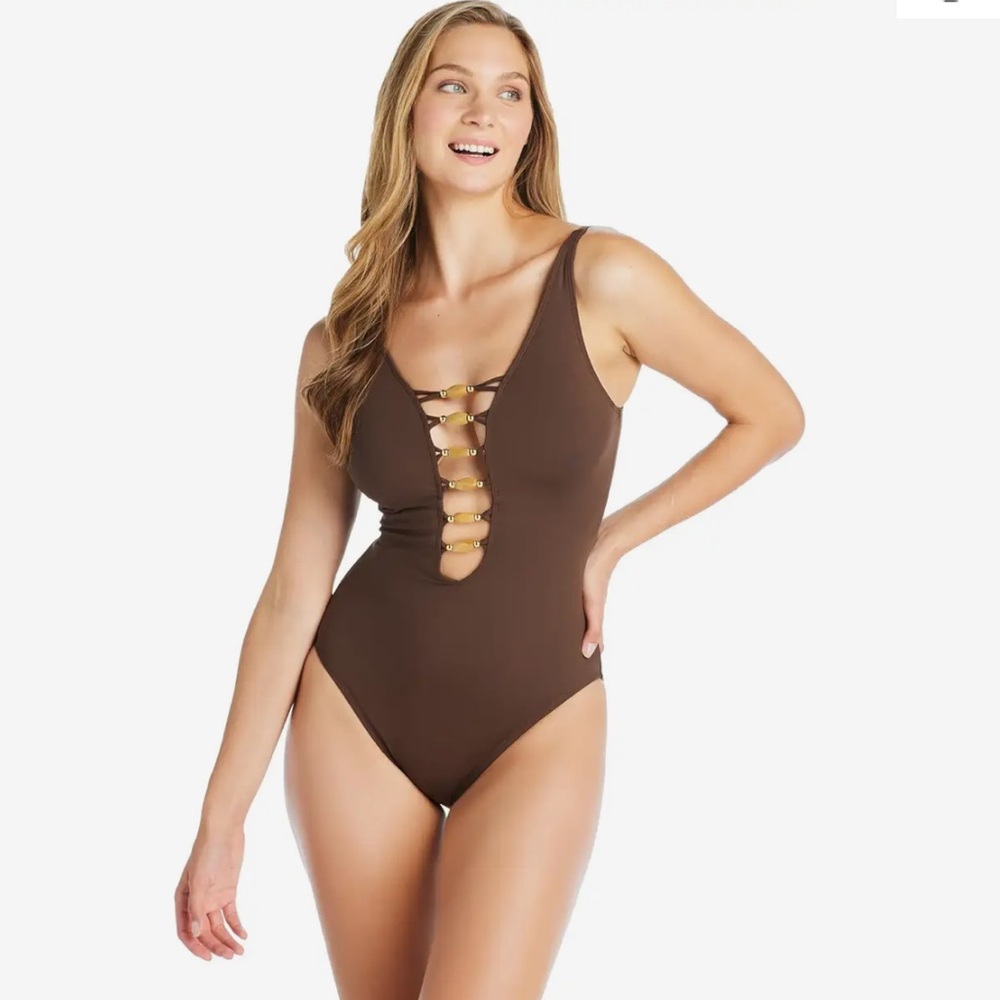 NWT Bleu Rod Beattie Paradise Found Lace Down One Piece Swimsuit - Picture 5 of 9